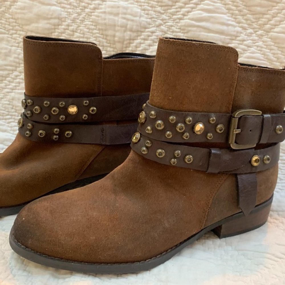 Guess Brown Motto Bootie w/ Rhinestones and studs sz 9